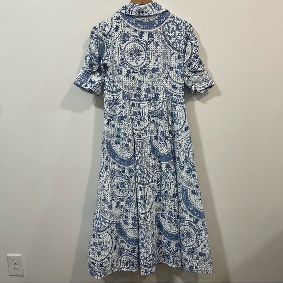 Tuckernuck China Blue Porcelain Eyelet Cotton Button Front Midi Dress Size S - Picture 4 of 15